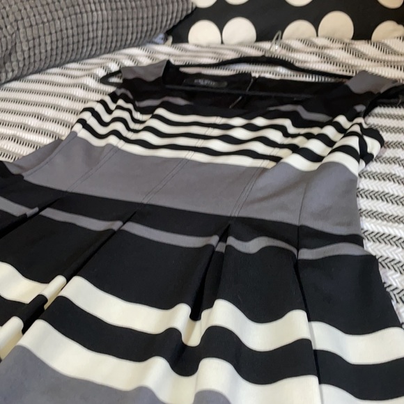 Nine West Stripped Pleated A-Line Dress - Picture 2 of 7